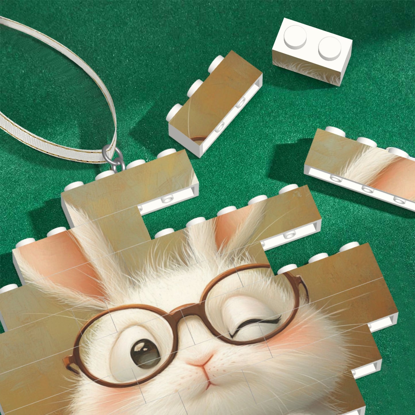 Adorable Glasses Bunny Puzzle Ornament - Creative DIY Building Block Home Decor