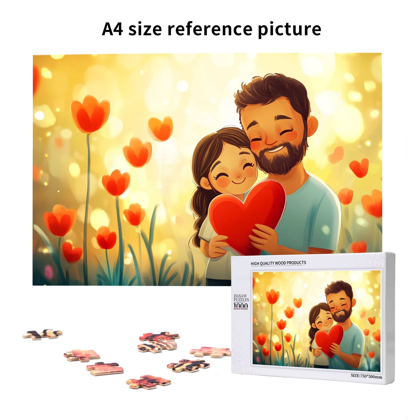 1000-Piece Heartwarming Father-Daughter Puzzle - Premium Wooden Puzzle, Family Design, Precision Fit, 75cm x 50cm