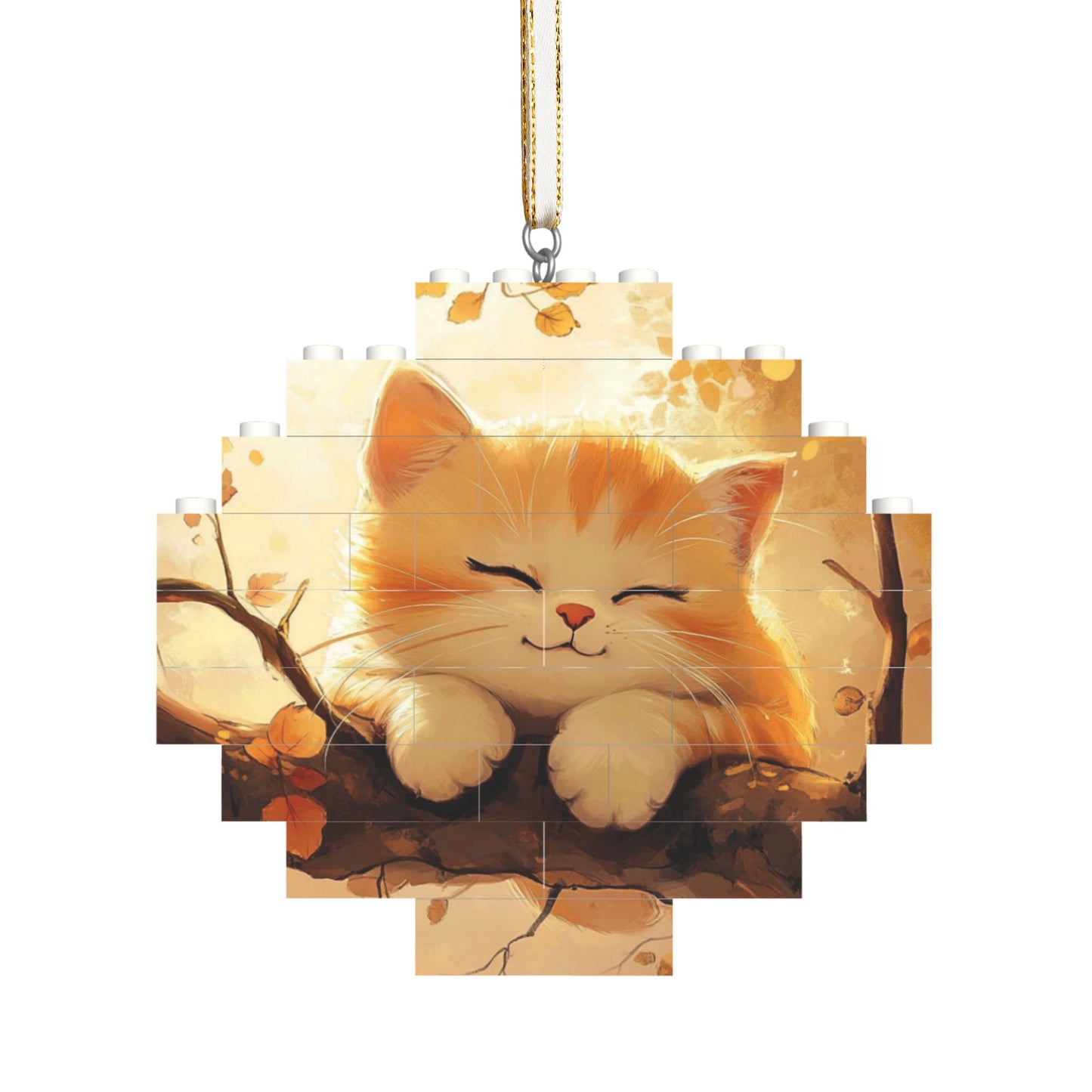 Healing Smiling Orange Cat Puzzle Hanging Ornament - Creative DIY Building Block Home Decor