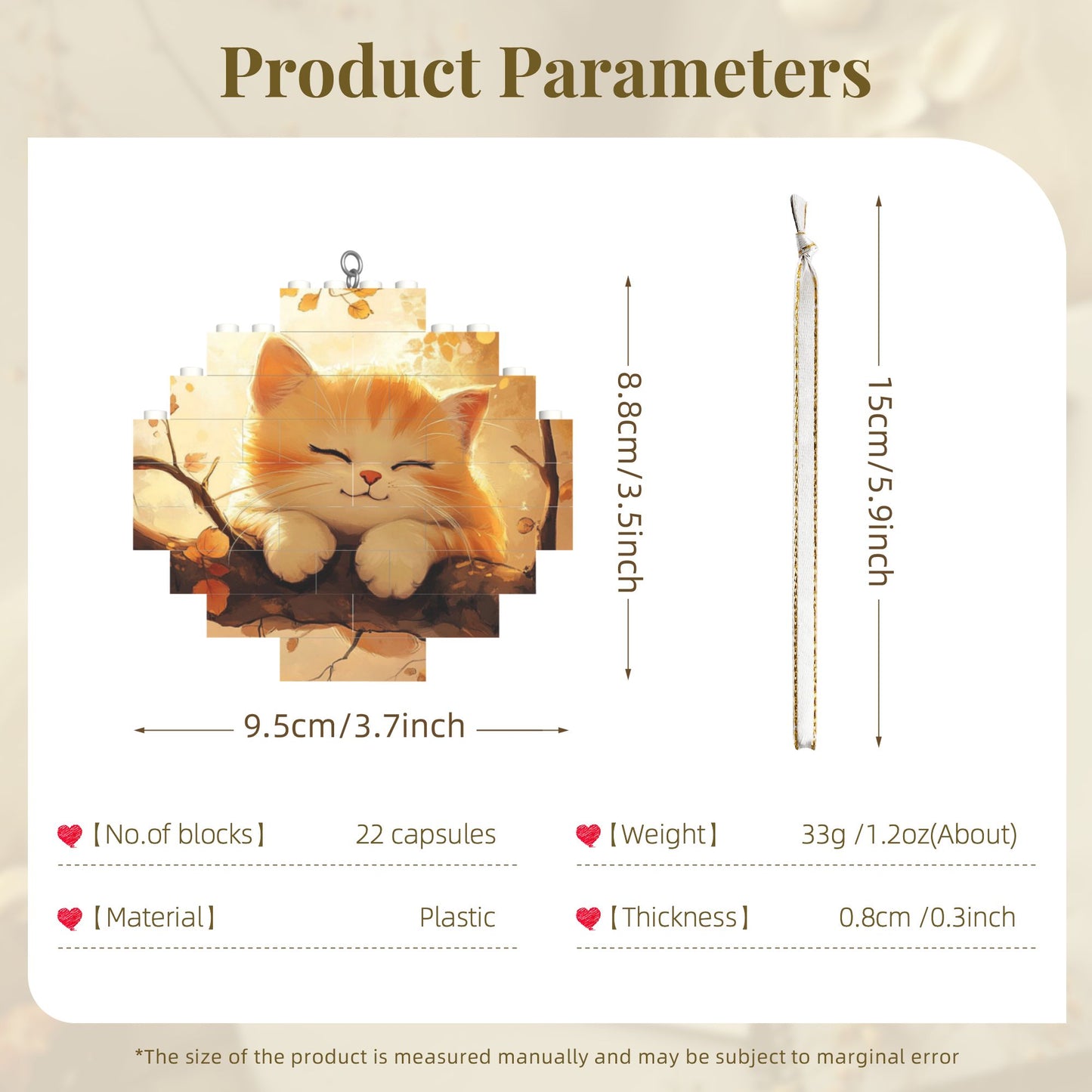 Healing Smiling Orange Cat Puzzle Hanging Ornament - Creative DIY Building Block Home Decor