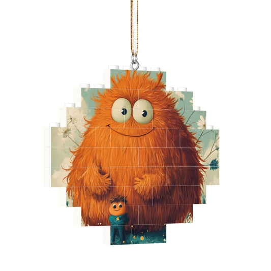 Warm Orange Fluffy Monster Puzzle Hanging Ornament - Creative DIY Building Block Home