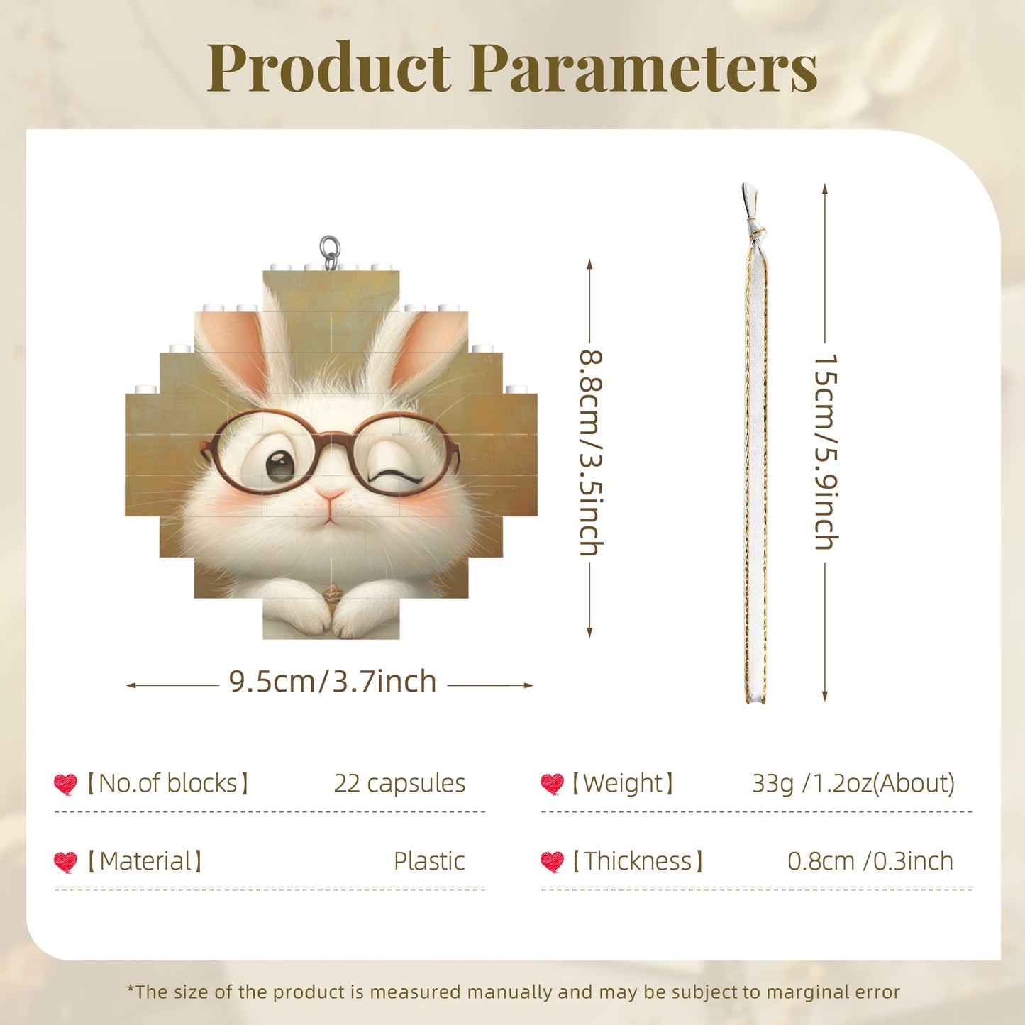 Adorable Glasses Bunny Puzzle Ornament - Creative DIY Building Block Home Decor