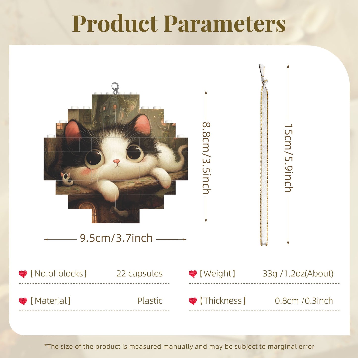 Adorable Black-and-White Cat Puzzle Ornament - Creative DIY Building Blocks Décor