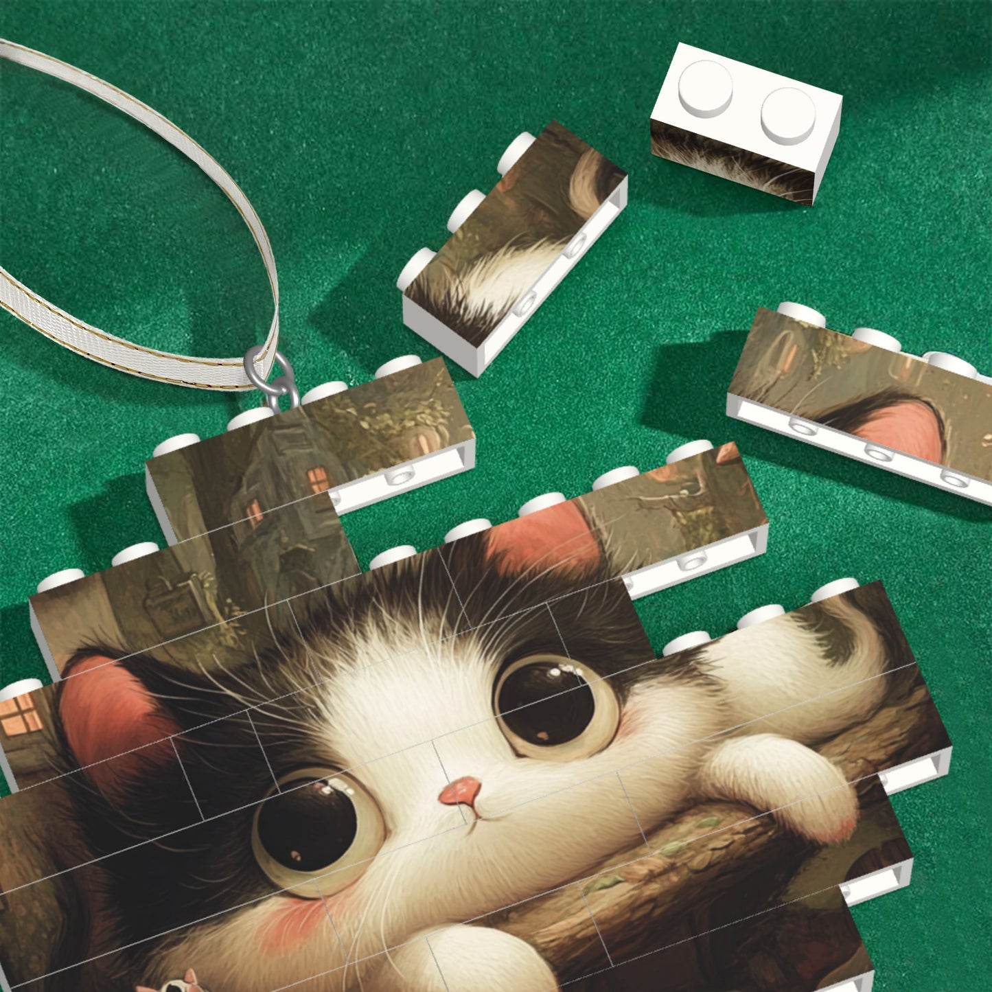 Adorable Black-and-White Cat Puzzle Ornament - Creative DIY Building Blocks Décor