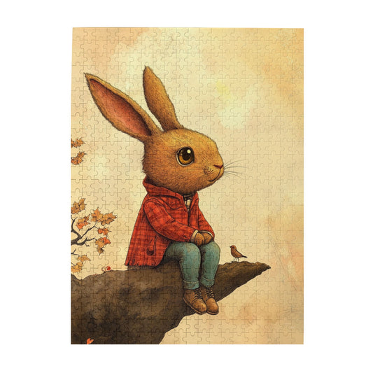 Autumn Warmth Bunny Puzzle - 500-Piece Hand-Drawn Illustration Puzzle