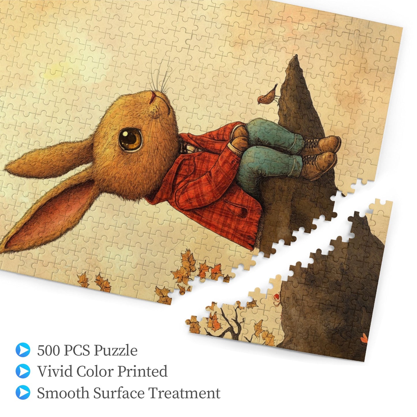 Autumn Warmth Bunny Puzzle - 500-Piece Hand-Drawn Illustration Puzzle