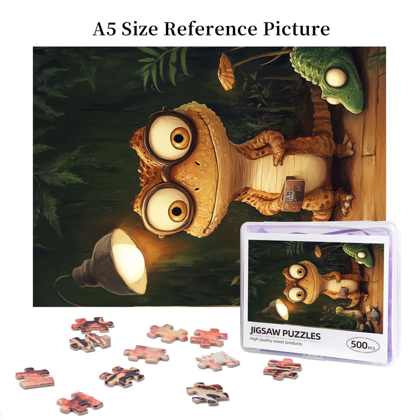 Quirky Lizard Poker Night Puzzle - 500-Piece Fun Animal Illustration Puzzle